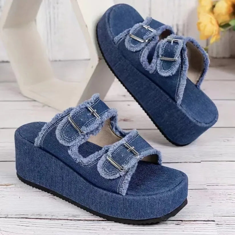 Talia™ | Jeans Plateau Sandaler med Franskant – Trendig, Bekväm & Stilren