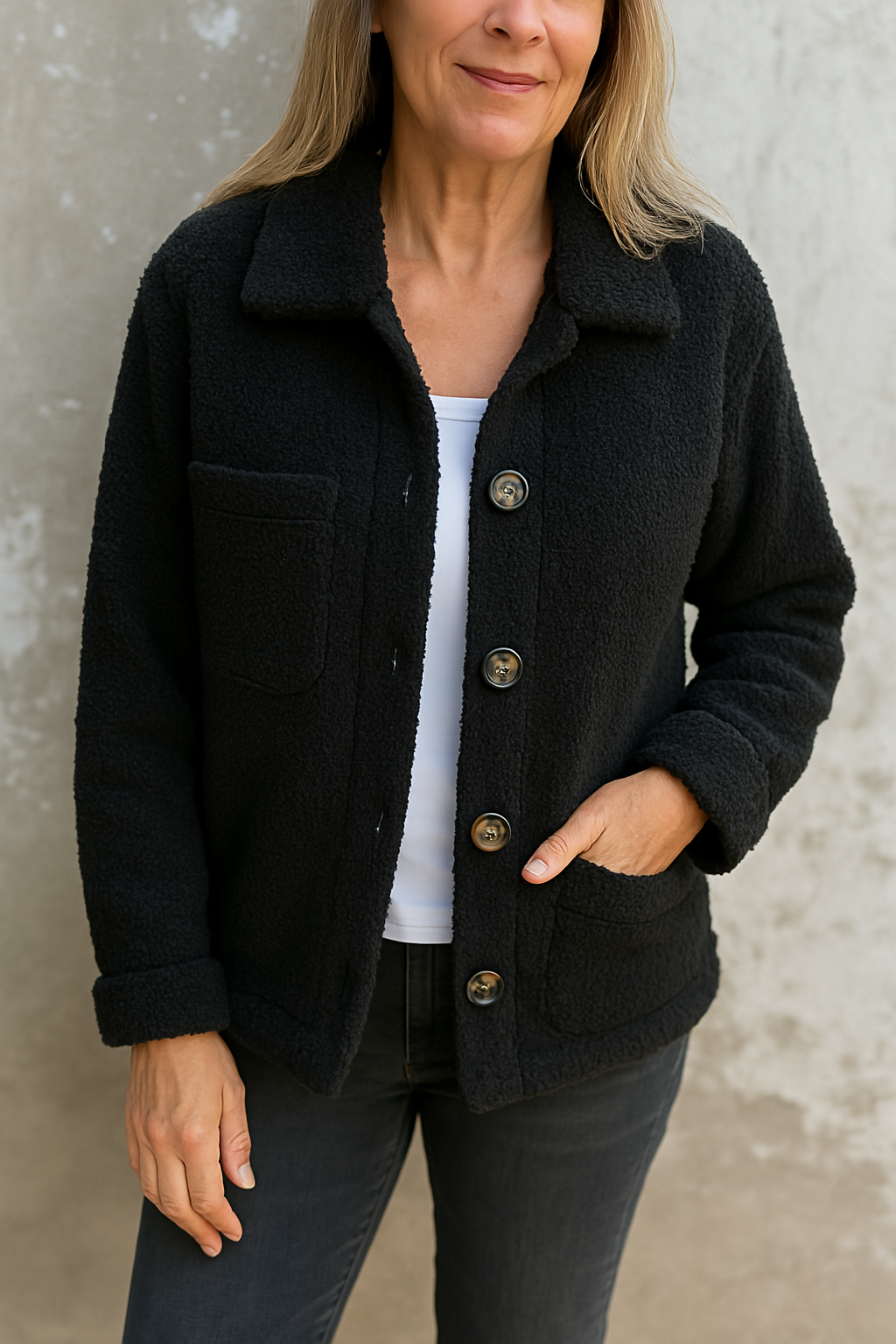 Romy™ | Elegant Kort Kapp med Revers – Komfort & Klass för Varje Dag