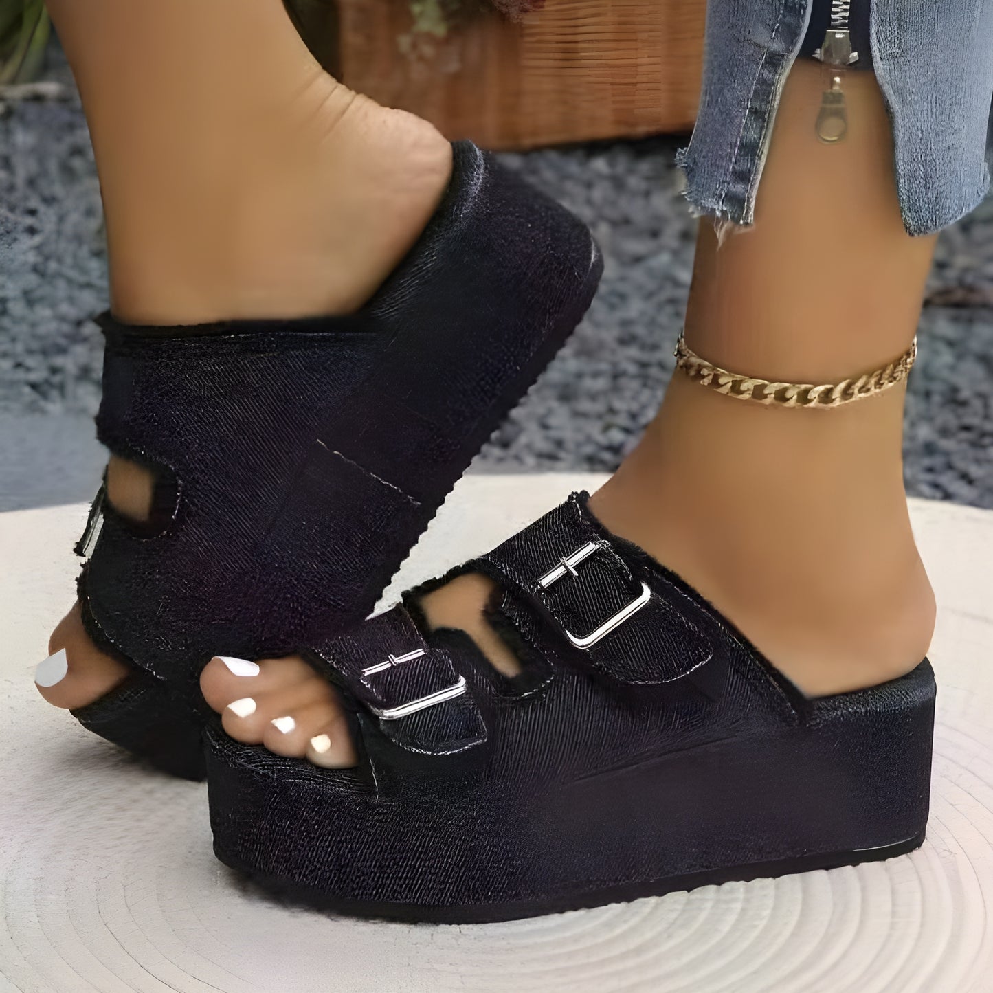 Talia™ | Jeans Plateau Sandaler med Franskant – Trendig, Bekväm & Stilren